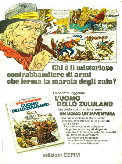 4�di copertina dedicata ad Un uomo un'avventura<br>pubblicata in alcuni albi Bonelli del 1976<br><i>(c) SBE</i>
