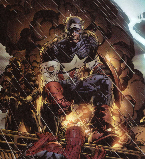 L'Uomo Ragno incontra Capitan America L'Uomo Ragno incontra Capitan America<br>New Avengers 1 Tavola 15 Vignetta 1<br><i>(c) 2005 Marvel Comics / Panini Comics</i>