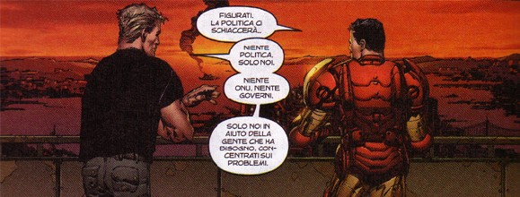 Niente politica. Niente politica.<br>New Avengers 3 Tavola 11 Vignetta 1<br><i>(c) 2005 Marvel Comics</i>