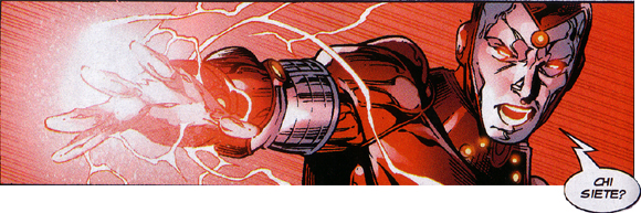 Iron Lad: "Chi siete?" Iron Lad: "Chi siete?"<br>New Avengers # 1 Tavola 20 Vignetta 4<br><i>(c) 2005 Marvel Comics / 2006 Panini Comics</i>