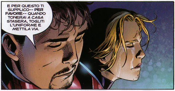 Iron Man e Ant-Girl (con refuso) Iron Man e Ant-Girl (con refuso)<br>da Young Avengers #3 Tavola 12 Vignetta 5<br><i>(c) 2005 Marvel Comics / 2006 Panini Comics</i>