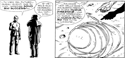 Exx spiega il circolo vizioso temporale<br>vignetta di pag.111 tratta dal terzo gigante<br><i>(c) SBE</i>