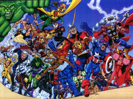 Avengers Vol. 3 numero 1 Avengers Vol. 3 numero 1<br>Disegno di George Perez<br><i>(c) 1997 Marvel Comics</i>