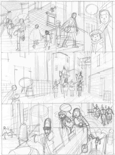Tavola 41 - storyboard<br>disegni di Marco Nizzoli<br><i>(c) 2006 Les Humano�des Associ�s</i>