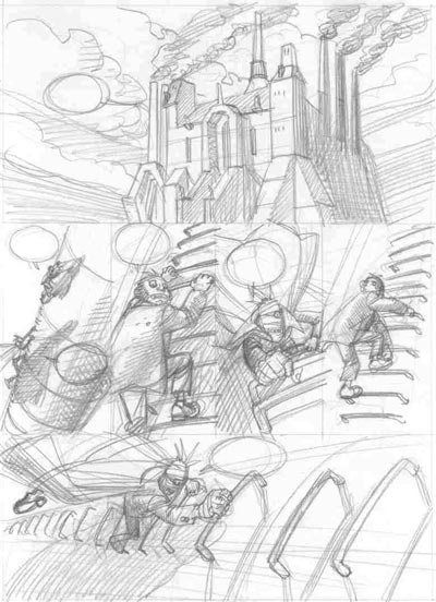 Tavola 01 - storyboard<br>disegni di Marco Nizzoli<br><i>(c) 2006 Les Humano�des Associ�s</i>