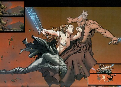 Lo scontro fra Kiani e Marqueses Lo scontro fra Kiani e Marqueses<br>Fathom 11: pagg. 74-75<br><i>(c) 2006 Panini Comics</i>
