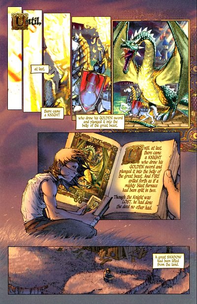 Malikai legge antiche storie Malikai legge antiche storie<br>Soulfire 1: pag. 1<br><i>(c) 2004 Aspen Comics</i>