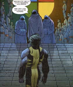 Logan e la Mano Logan e la Mano<br>Disegno di John Romita Jr.<br><i>(c) 2005 Marvel Comics</i>