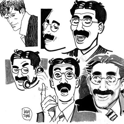 Studi della "maschera" di Groucho (con Dylan nell'angolo)<br>disegni di Luigi Siniscalchi<br><i>(c) 2006 degli autori, If Edizioni e Sergio Bonelli Editore</i>