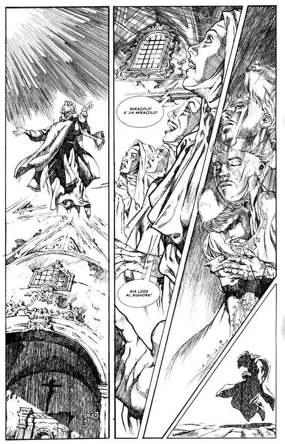 Giuseppe levitante<br>il ricorrente miracolo del santo<br><i>(c) aventi diritto, disegni di Christian Cordella</i>