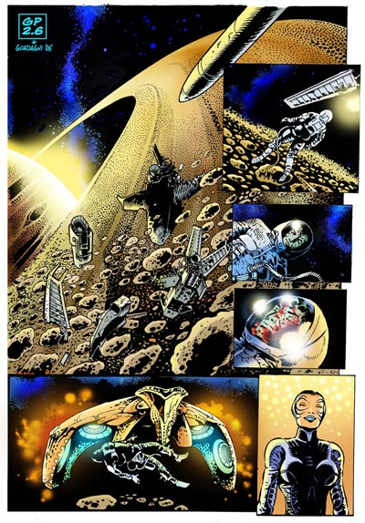 Numero 0 - Tavola 01<br>disegni di Giacomo Pueroni, colori di Massimiliano Guadagni<br><i>(c) 2006 001 Edizioni</i>
