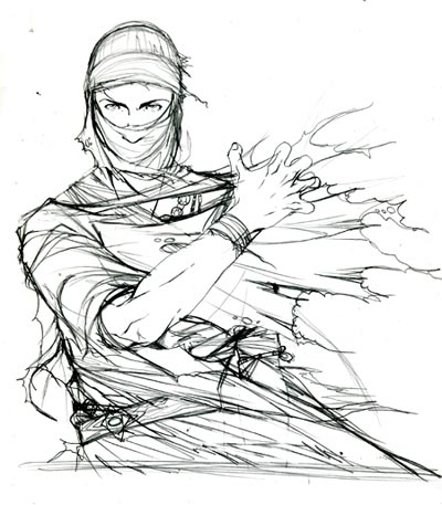 Studio a matita per la cover del primo episodio<br>disegni di M.Cancellieri<br><i>(c) 2006 Eboniah Duo</i>