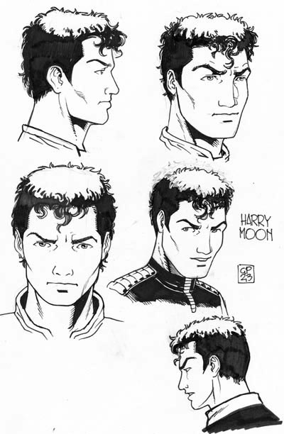 Harry Moon Model Sheet<br>disegni di Giacomo Pueroni<br><i>(c) 2006 001 Edizioni</i>