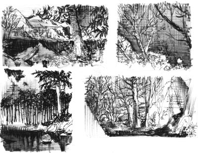 Studio Ambientazioni: Lago<br>disegni di Giovanni Rigano<br><i>(c) 2006 Soleil</i>