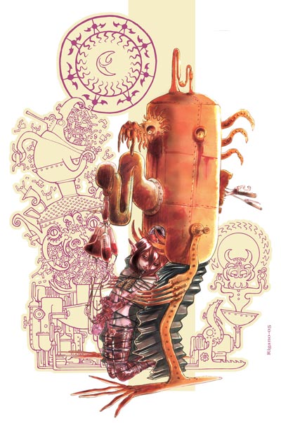 Illustrazione: Blood Machine<br>disegni e colori Giovanni Rigano<br><i>(c) 2006 Soleil</i>
