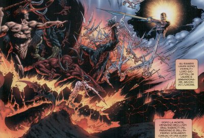 L'eterna lotta fra Dio e Satana L'eterna lotta fra Dio e Satana<br>Spawn 98, pag. 11<br><i>(c) 2007 Image Comics / Panini Comics</i>