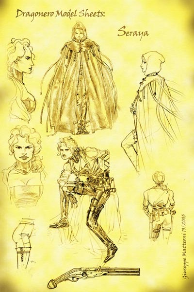 Studio Personaggi: Myrva<br>disegni di Giuseppe Matteoni<br><i>(c) 2007 Sergio Bonelli Editore</i>