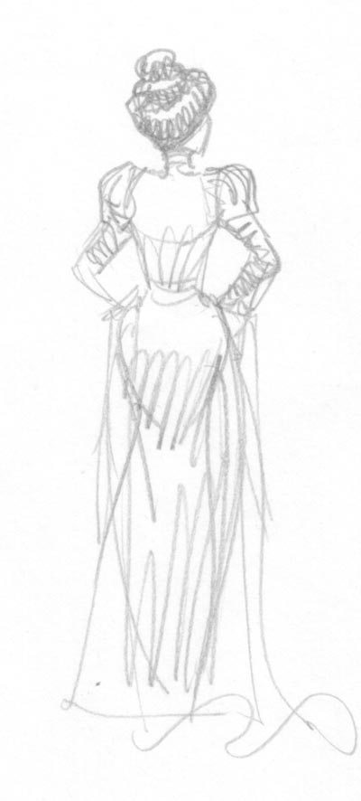 Studio Personaggi: Luisa Bellan, abito e silouette<br>disegni di Luigi Simeoni<br><i>(c) 2007 Sergio Bonelli Editore</i>