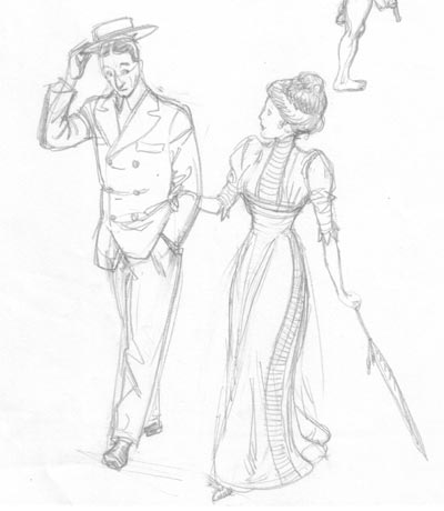 Studio Personaggi: Alessandro e Luisa<br>disegni di Luigi Simeoni<br><i>(c) 2007 Sergio Bonelli Editore</i>