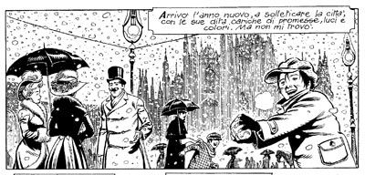 Un'immagine natalizia a Milano<br>Vignetta tratta da tavola 11 - disegni di Luigi Simeoni<br><i>(c) 2007 Sergio Bonelli Editore</i>