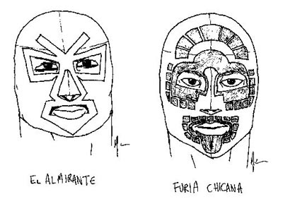 Studio per un design di El Elmirante (poi scartato) e dell'inedito Sangre Chicana<br>disegni di Matteo Casali<br><i>(c) 2007 Matteo Casali</i>