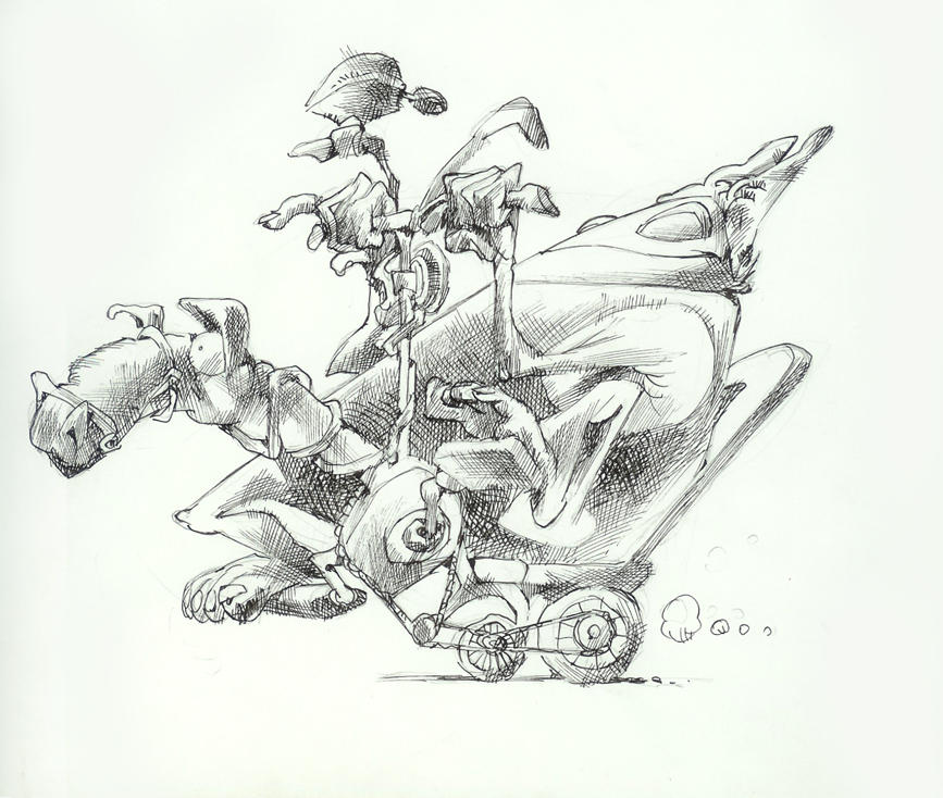 Un bizzarro ciclista Un bizzarro ciclista<br>illustrazione di Fabio Celoni<br><i>(c) aventi diritto</i>