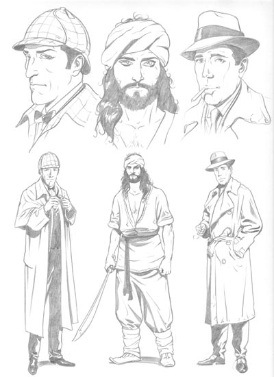 Studio Personaggi: Sherlock, Sandokan & Marlowe<br>disegni di Francesco Bonanno<br><i>(c) 2008 Edizioni Star Comics, Lucarelli, Smocovich & Di Bernardo</i>