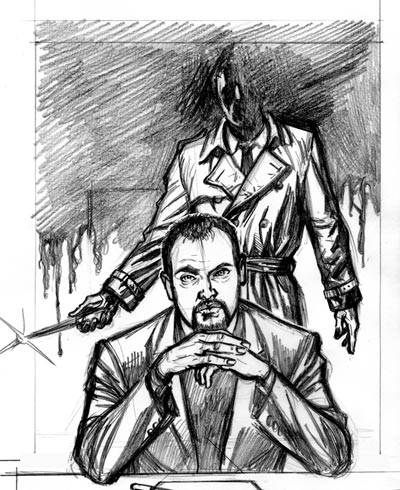 Studio Cover Numero 0<br>disegni di Andrea Fattori<br><i>(c) 2008 Edizioni Star Comics, Lucarelli, Smocovich & Di Bernardo</i>