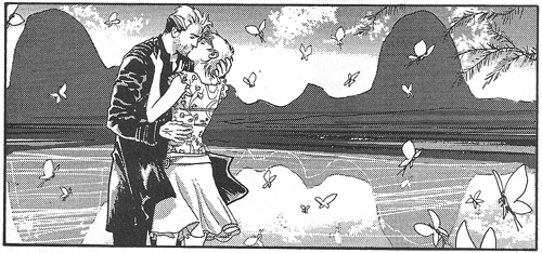 Bacio romantico tra Nathan e Nicole<br>disegni di E. Pianta<br><i>(c) 2008 SBE</i>