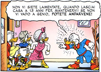 1930: Paperone rompe con le sorelle e si isola da tutti 1930: Paperone rompe con le sorelle e si isola da tutti<br>testi e disegni di Rosa, capitolo 11 de "La Saga di Paperon de' Paperoni"<br><i>(c) 1997 Disney</i>