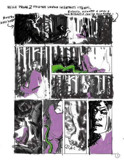 Tavola 01 - bozzetto<br>disegni di Massimo Semerano<br><i>(c) 2008 Black Velvet Editrice</i>
