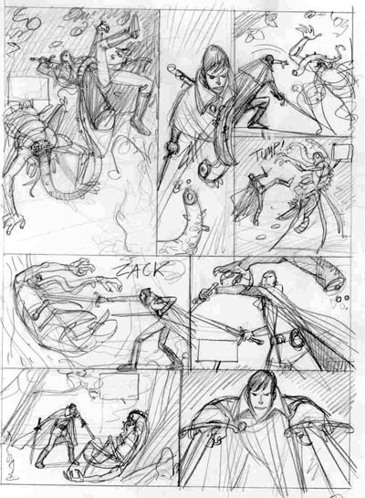 Tavola 02 - storyboard<br>disegni di Marco Nizzoli<br><i>(c) 2008 Black Velvet Editrice</i>