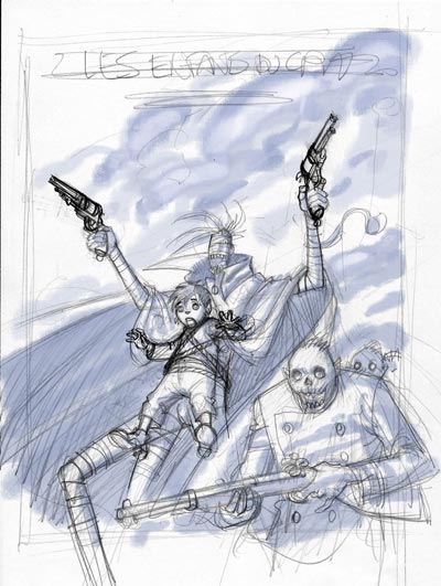 Cover Volume 2 - bozza<br>disegni di Marco Nizzoli<br><i>(c) 2008 Black Velvet Editrice</i>