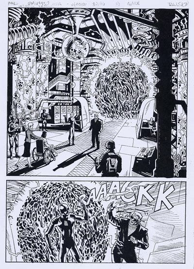 Tavola tratta da Universo Alfa numero 3<br>disegni di Gino Vercelli<br><i>(c) 2008 Sergio Bonelli Editore</i>