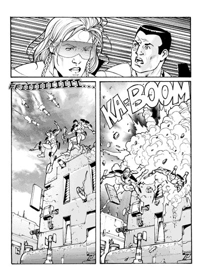 Tavola tratta da Agenzia Alfa numero 19<br>disegni di Fabio Jacomelli e Stefano Martino<br><i>(c) 2008 Sergio Bonelli Editore</i>