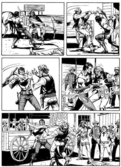 Tavola tratta da "Un capestro per Gambit" Tavola tratta da "Un capestro per Gambit"<br>disegni di Giuseppe Prisco<br><i>(c) 2008 Sergio Bonelli Editore</i>