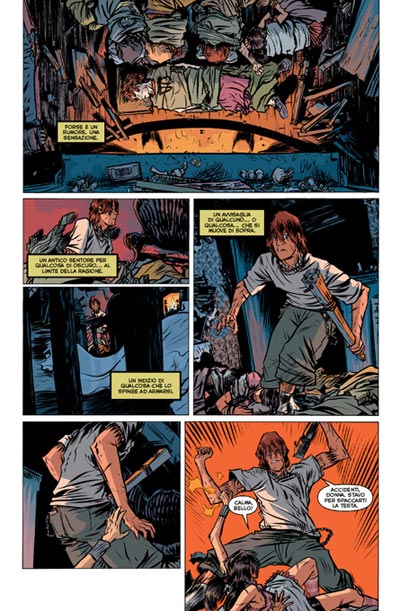 Tavola tratta da Le ali dell'inferno<br>disegni di Nathan Fox<br><i>(c) 2009 Edizioni BD</i>