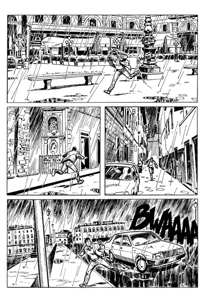Tavola tratta dal numero 6 Tavola tratta dal numero 6<br>disegni di Andrea Cuneo<br><i>(c) 2009 Sergio Bonelli Editore</i>