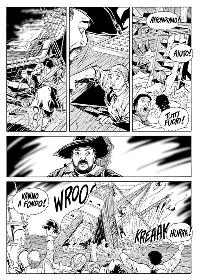 L'affondamento del galeone<br>disegni di Luca Enoch<br><i>(c) 2009 Sergio Bonelli Editore</i>