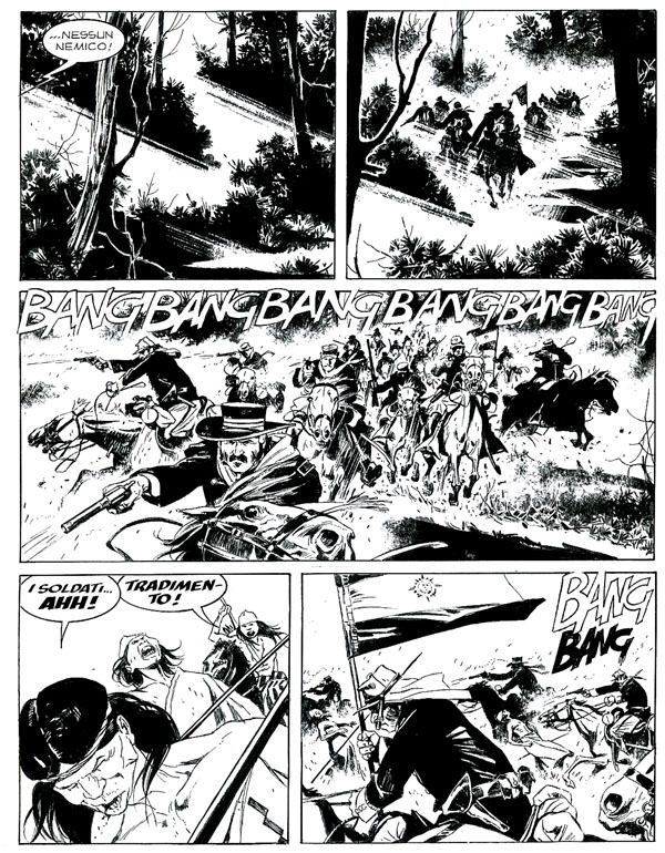 Indiani contro Soldati Indiani contro Soldati<br>Facendosi la forca durante la guerra nel desierto.<br><i>(c) 2009 Sergio Bonelli Editore</i>