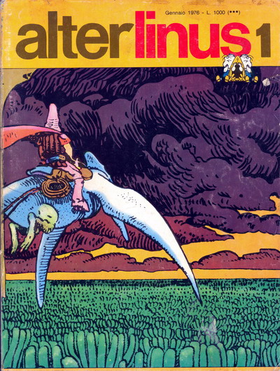 Arzach apre allo Scimmiotto Arzach apre allo Scimmiotto<br>Alterlinus, gennaio 1976, copertina<br><i>(c) 1976 Milano Libri Edizioni</i>