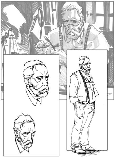 Studi Personaggi: Jacob, il padre<br>disegni di Carmine Di Giandomenico<br><i>(c) 2009 Panini Comics</i>