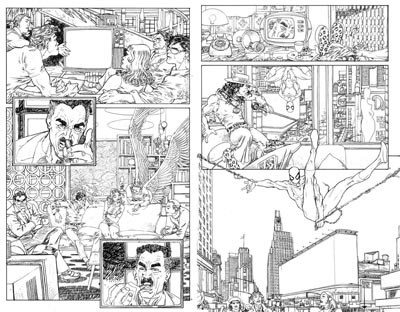 Tavola doppia tratta dalla miniserie - chine<br>disegni di Mario Alberti<br><i>(c) 2009 Panini Comics</i>