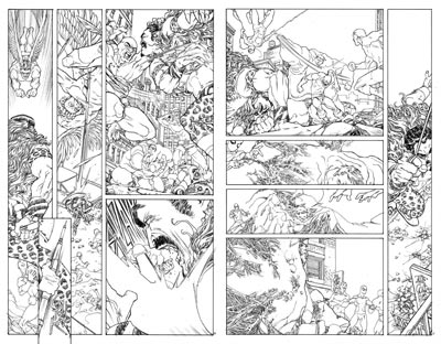 Tavola doppia tratta dalla miniserie - chine<br>disegni di Mario Alberti<br><i>(c) 2009 Panini Comics</i>