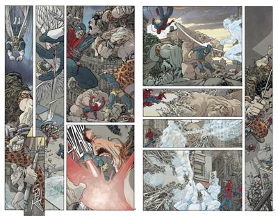Tavola doppia tratta dalla miniserie Tavola doppia tratta dalla miniserie<br>disegni e colori di Mario Alberti<br><i>(c) 2009 Panini Comics</i>