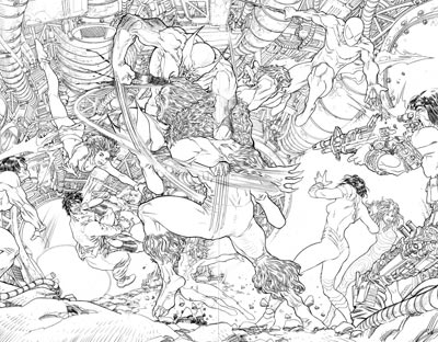 Tavola doppia tratta dalla miniserie - chine<br>disegni di Mario Alberti<br><i>(c) 2009 Panini Comics</i>