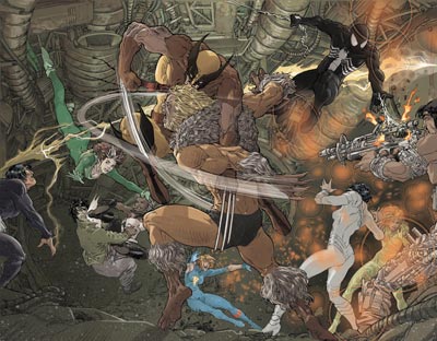 Tavola doppia tratta dalla miniserie<br>disegni e colori di Mario Alberti<br><i>(c) 2009 Panini Comics</i>