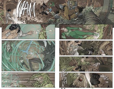 Tavola doppia tratta dalla miniserie Tavola doppia tratta dalla miniserie<br>disegni e colori di Mario Alberti<br><i>(c) 2009 Panini Comics</i>
