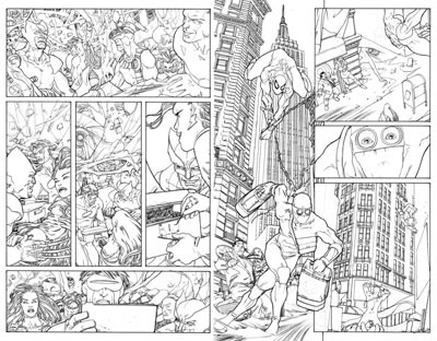 Tavola doppia tratta dalla miniserie - chine<br>disegni di Mario Alberti<br><i>(c) 2009 Panini Comics</i>
