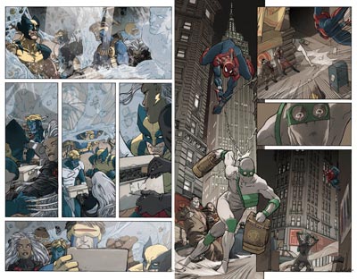 Tavola doppia tratta dalla miniserie Tavola doppia tratta dalla miniserie<br>disegni e colori di Mario Alberti<br><i>(c) 2009 Panini Comics</i>